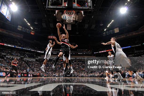 May 8: Robin Lopez of the Portland Trail Blazers goes up for the layup against the San Antonio Spurs during Game Two of the Western Conference...