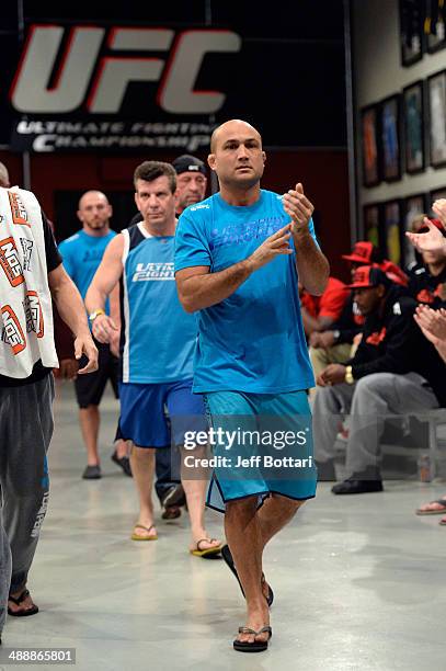 Coach BJ Penn entered the gym before his fighter Tim Williams face team Edgar fighter Dhiego Lima in their preliminary fight during filming of season...