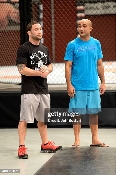 Coach Frankie Edgar and coach BJ Penn announce the upcoming fight for the next episode during filming of season nineteen of The Ultimate Fighter on...