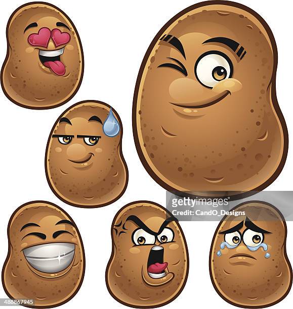 ilustraciones, imágenes clip art, dibujos animados e iconos de stock de patata historieta conjunto b - potato smiley faces