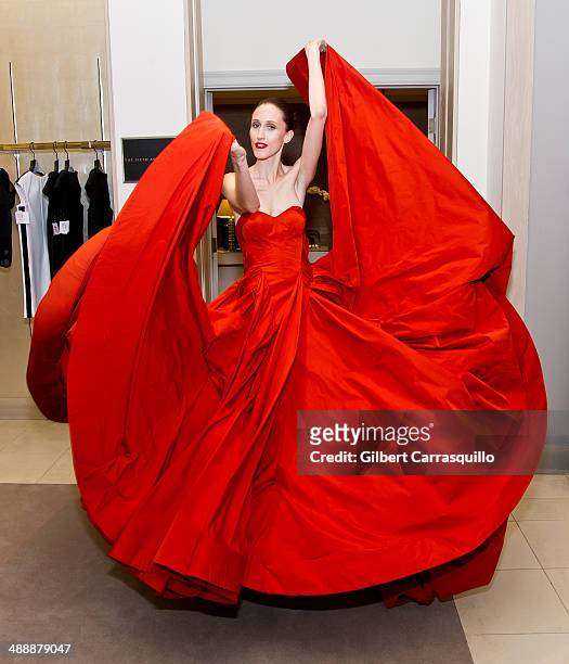 Model Anna Cleveland attends the Zac Posen Pre-Fall And Fall 2014 Collections Preview at Saks Fifth Avenue on May 8, 2014 in Bala-Cynwyd,...