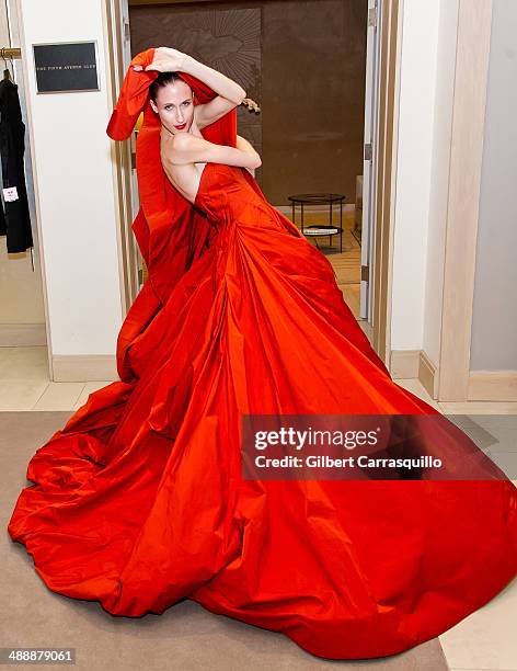 Model Anna Cleveland attends the Zac Posen Pre-Fall And Fall 2014 Collections Preview at Saks Fifth Avenue on May 8, 2014 in Bala-Cynwyd,...