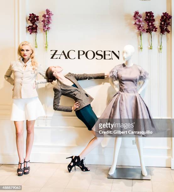 Models Marla Weaver and Anna Cleveland attend the Zac Posen Pre-Fall And Fall 2014 Collections Preview at Saks Fifth Avenue on May 8, 2014 in...