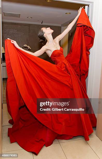 Model Anna Cleveland attends the Zac Posen Pre-Fall And Fall 2014 Collections Preview at Saks Fifth Avenue on May 8, 2014 in Bala-Cynwyd,...