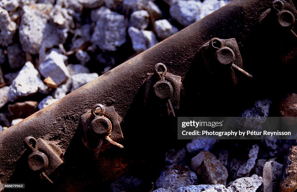 A piece of railway tracks.