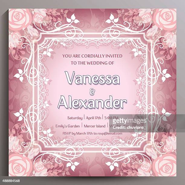 wedding invitation. floral square card, size is 14.5x14.5 cm - rose ceremony stock illustrations