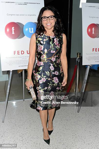 Actress Julia Louis-Dreyfus arrives at the Los Angeles premiere of "Fed Up" at Pacfic Design Center on May 8, 2014 in West Hollywood, California.