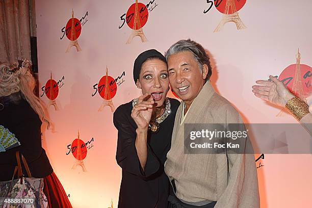 Top model Marpessa Hennink and Kenzo Takada attend the Kenzo Takada Celebrates 50 Years of Life in Paris at Le Pre Catalan on September 16, 2015 in...