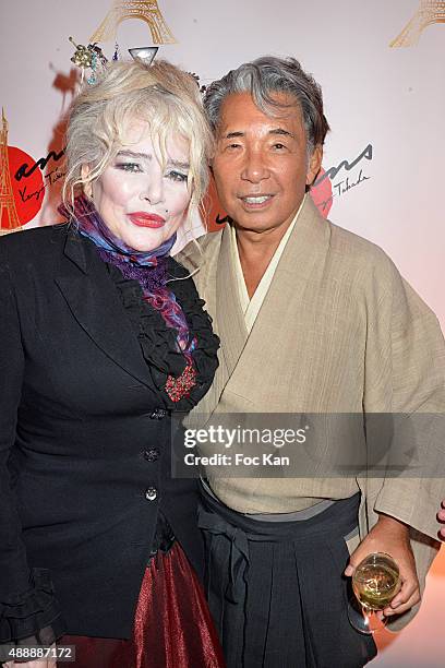 Armande Altai and Kenzo Takada attends the Kenzo Takada Celebrates 50 Years of Life in Paris at Le Pre Catalan on September 16, 2015 in Boulogne...