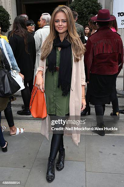 Emily Atack arriving at Freemasons Hall for Felder Felder Fashion Show on September 18, 2015 in London, England.