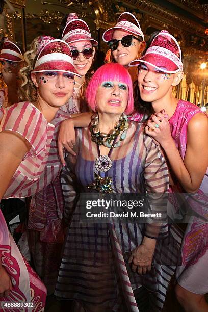 Zandra Rhodes attends the Zandra Rhodes presentation during London Fashion Week Spring/Summer 2016 at Hotel Cafe Royal on September 18, 2015 in...