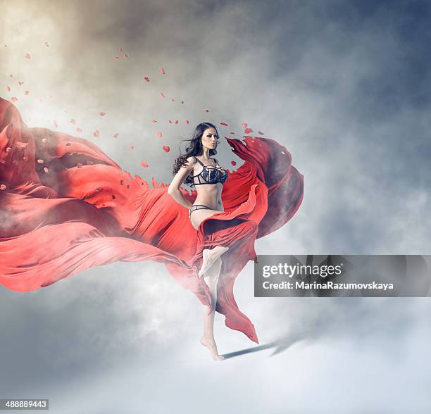 girl with red cloth - smoke heart stock pictures, royalty-free photos & images