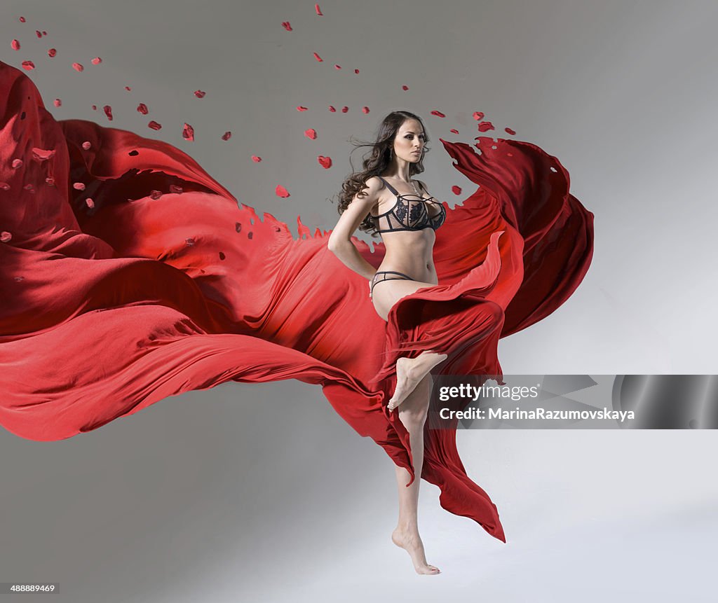 Girl running through the fabric