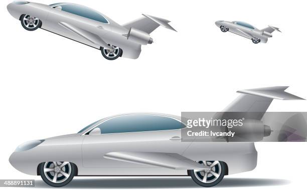 flying car - auto silber stock-grafiken, -clipart, -cartoons und -symbole
