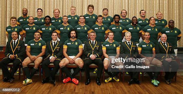 Springboks Official team photograph during the South African Springboks Official team photograph at Grand Eastbourne Hotel on September 18, 2015 in...