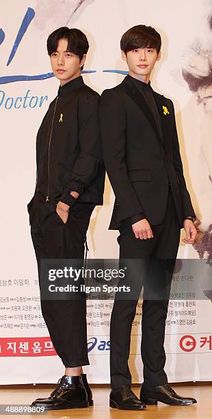 Park Hae-Jin and Lee Jong-Suk attend the SBS drama 'Doctor Stranger' press conference at SBS broadcasting center on April 29, 2014 in Seoul, South...