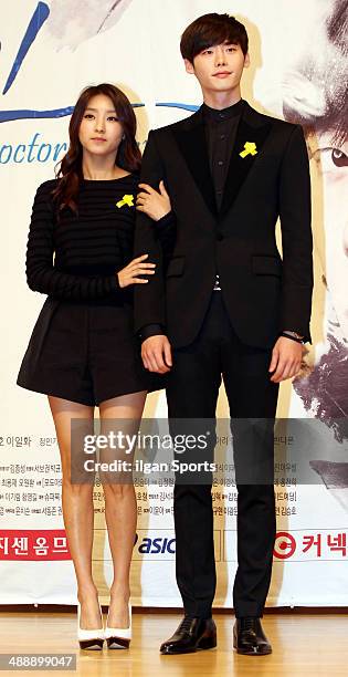 Bo-Ra of SISTAR and Lee Jong-Suk attend the SBS drama 'Doctor Stranger' press conference at SBS broadcasting center on April 29, 2014 in Seoul, South...