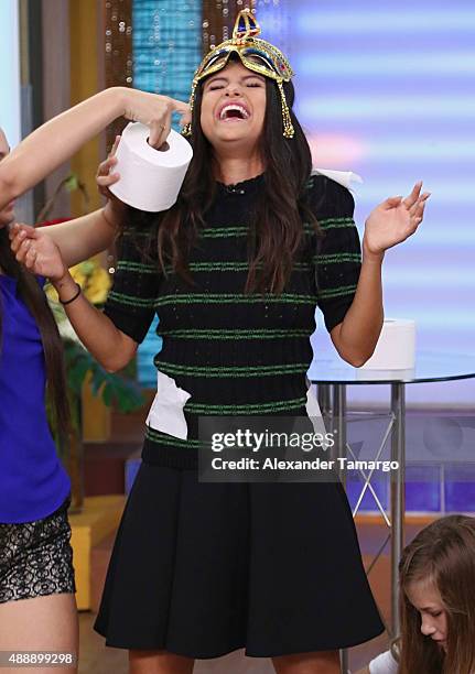 Selena Gomez visits the set of "Despierta America" to promote the film "Hotel Transylvania 2" at Univision Studios on September 18, 2015 in Miami,...