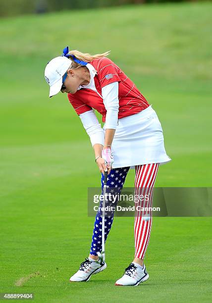Paula Creamer of the United States plays her second shot at the 8th hole during the Friday afternoon fourball matches in the 2015 Solheim Cup at St...