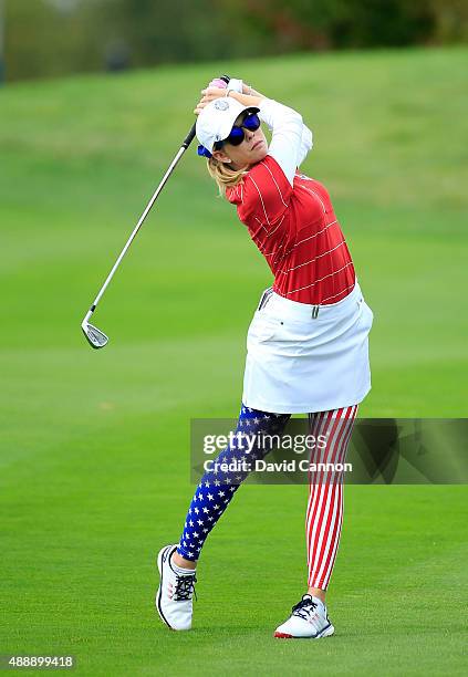 Paula Creamer of the United States plays her second shot at the 8th hole during the Friday afternoon fourball matches in the 2015 Solheim Cup at St...