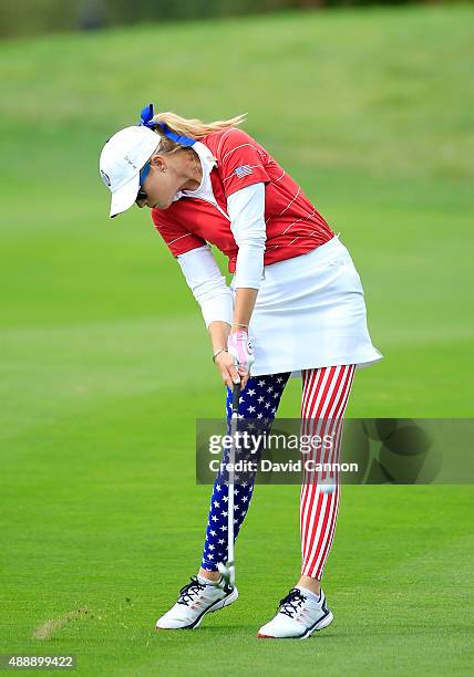 Paula Creamer of the United States plays her second shot at the 8th hole during the Friday afternoon fourball matches in the 2015 Solheim Cup at St...