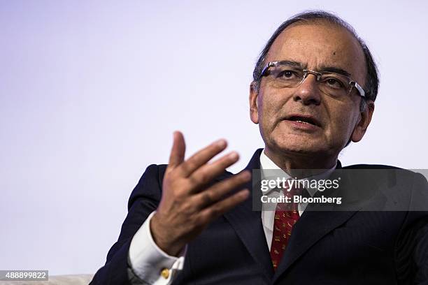 Arun Jaitley, India's finance minister, speaks during the Singapore Summit in Singapore, on Friday, Sept. 18, 2015. India is progressing on making it...