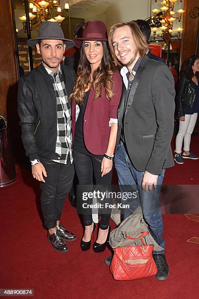 Alban Bartoli, Sarah Kaddour and Adrien graf from Unissons Nos voix attend the '35th Nuit des Publivores' at Grand Rex September 17, 2015 in Paris,...