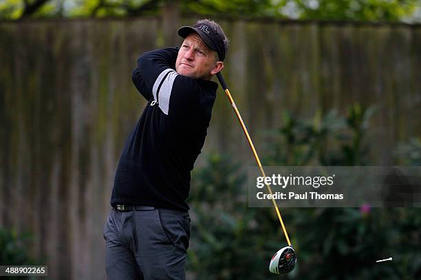 Mark Sparrow of Halfpenny Green Golf Club tees off on the 1st hole during the Glenmuir PGA Professional Championship Midlands Regional Qualifier at...