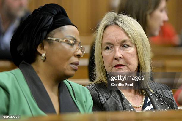 June Steenkamp in the dock at the Pretoria High Court on May 9 in Pretoria, South Africa. Oscar Pistorius stands accused of the murder of his...