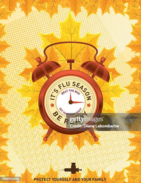 fall flu or influenza shot poster template - orange alarm clock stock illustrations