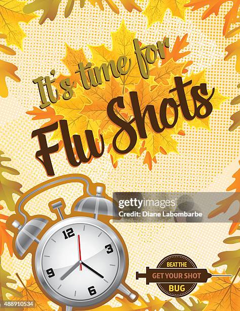 fall flu or influenza shot poster template - orange alarm clock stock illustrations