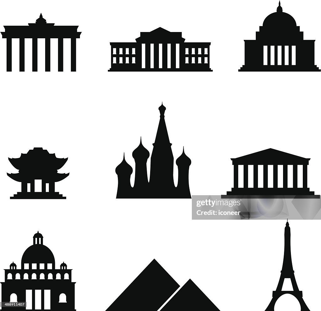 Black style Icon Set Landmarks