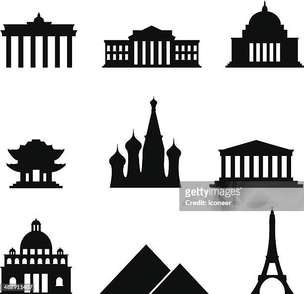 black style icon set landmarks - international landmark stock illustrations