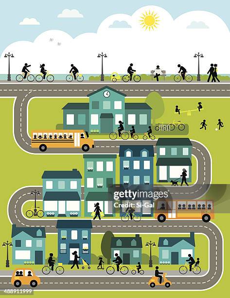 bike-friendly city - promenade stock illustrations