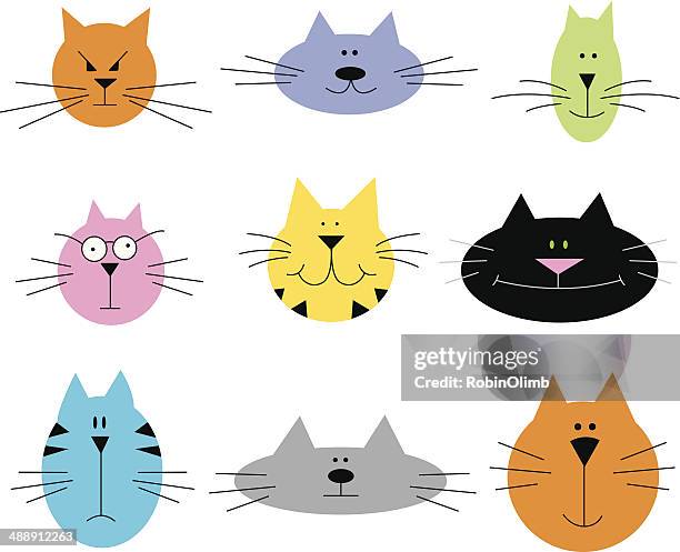 nine cat faces - cat face stock illustrations