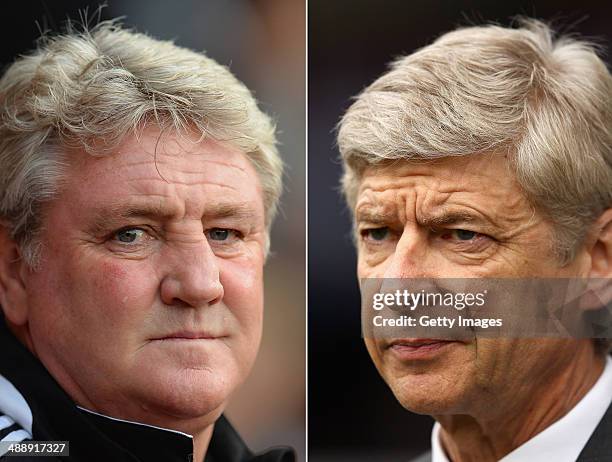 Image Numbers 187473584 and 142159117) In this composite image a comparison has been made between Steve Bruce manager of Hull City and Arsene Wenger...