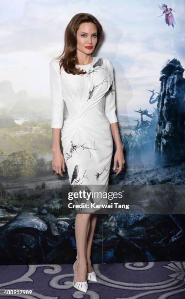 Angelina Jolie attends a photocall for "Maleficent" held at the Corinthia Hotel, London on May 9, 2014 in London, England.