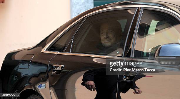 Silvio Berlusconi leaves the Fondazione Sacra Famiglia on May 9, 2014 in Milan, Italy. Today Silvio Berlusconi starts his community service for tax...
