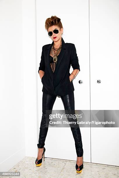 Jazz singer Melody Gardot is photographed for Madame Figaro on June 16, 2015 in Paris, France. Jacket , top , pants , bra , necklaces , bracelet...