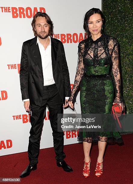 Wendi Deng Murdoch and guest attend the Broad Museum black tie inaugural dinner at The Broad on September 17, 2015 in Los Angeles, California.