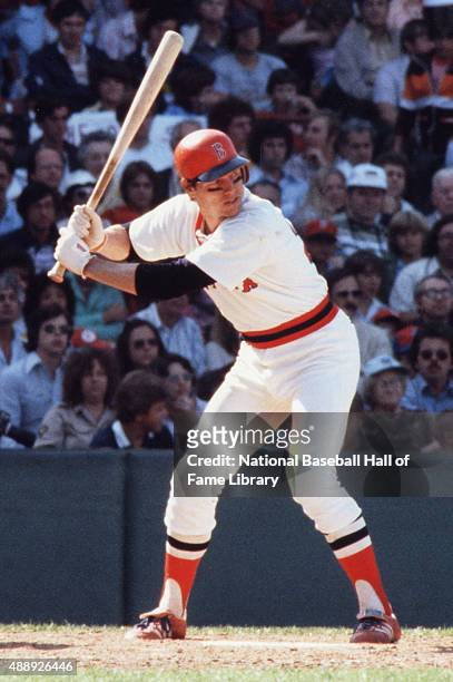 Carlton Fisk of the Boston Red Sox bats during an American League game at Fenway Park during an unknown year in Boston Massachussets. Carlton Fisk...