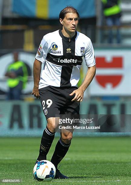 Gabriel Alejandro Paletta of Parma FC in action during the Serie A match between Parma FC and UC Sampdoria at Stadio Ennio Tardini on May 4, 2014 in...