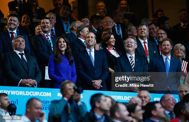 President Jason Leonard, Catherine, Duchess of Cambridge, Prince William, Duke of Cambridge, World Rugby Chairman Bernard Lapasset and Prince Harry...