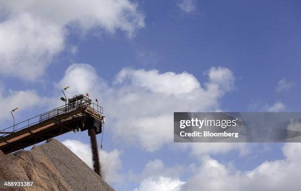 Limestone Receiving Unit Crushed limestone pours from a conveyor belt onto a stockpile after ...