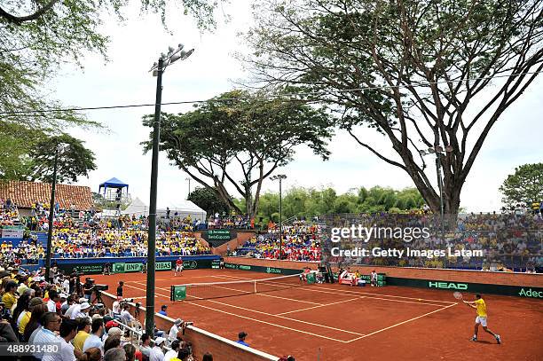 General view during the Davis Cup World Group Play-off singles match between Santiago Giraldo of Colombia and Taro Daniel of Japan at Club Campestre...