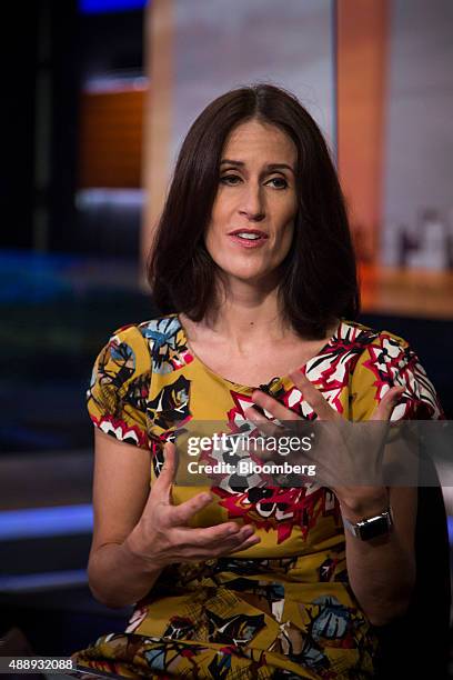 Michelle Peluso, chief executive officer of Gilt Groupe Inc., speaks during a Bloomberg Television interview in New York, U.S., on Friday, Sept. 18,...