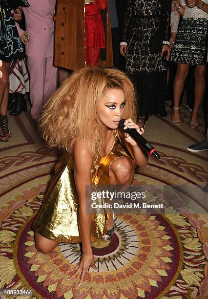 Jillian Hervey of Lion Babe performs at the London Fashion Week party hosted by Ambassador Matthew Barzun and Mrs Brooke Brown Barzun with Alexandra...