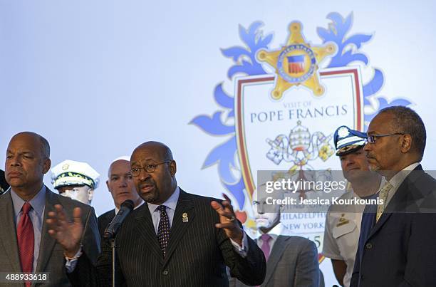 Philadelphia Mayor Michael Nutter speaks during a joint media availability with other agency representatives at the Multi-Agency Communications...