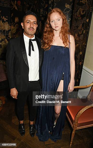 Osman Yousefzada and Lily Cole attend the London Fashion Week party hosted by Ambassador Matthew Barzun and Mrs Brooke Brown Barzun with Alexandra...
