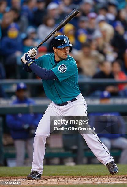 Cole Gillespie of the Seattle Mariners bats against the Texas Rangers at Safeco Field on April 25, 2014 in Seattle, Washington.